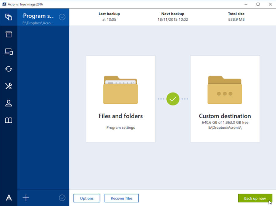 how to backup acronis true image 2016
