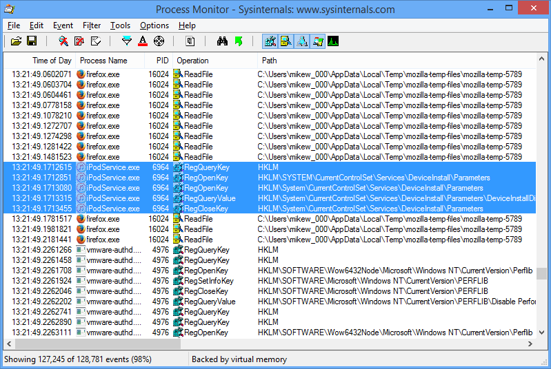 process monitor path not found