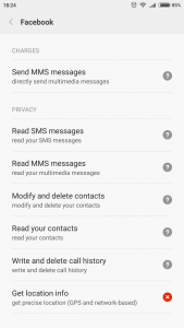 Facebook permissions MIUI 7