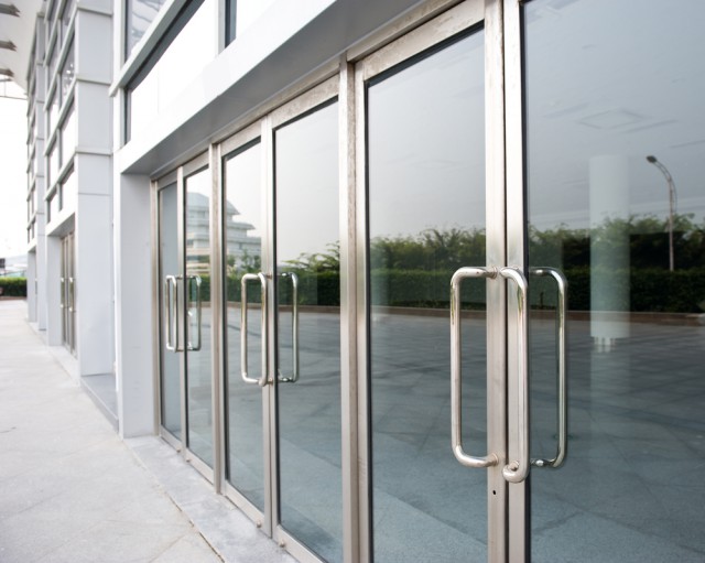 Glass doors office building