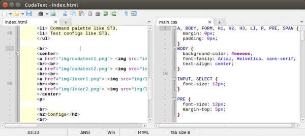 open two tabs side by side in cudatext