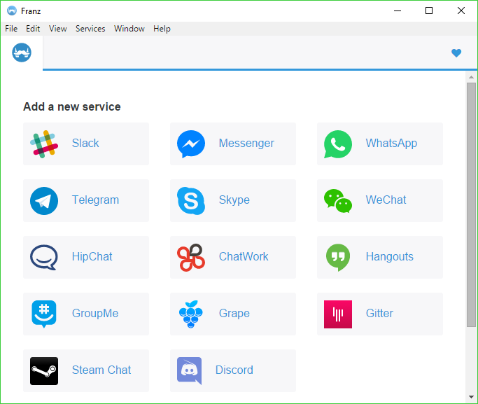 Franz: one desktop chat app for 14 messaging services