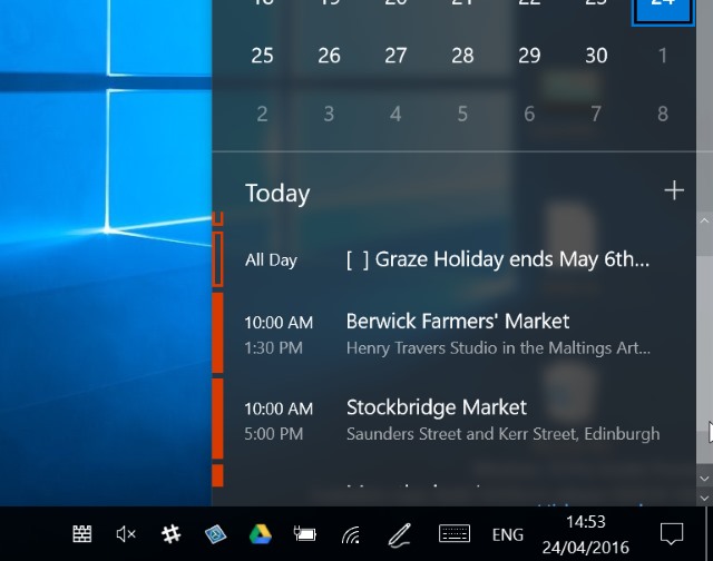 Windows 10 Taskbar Calendar