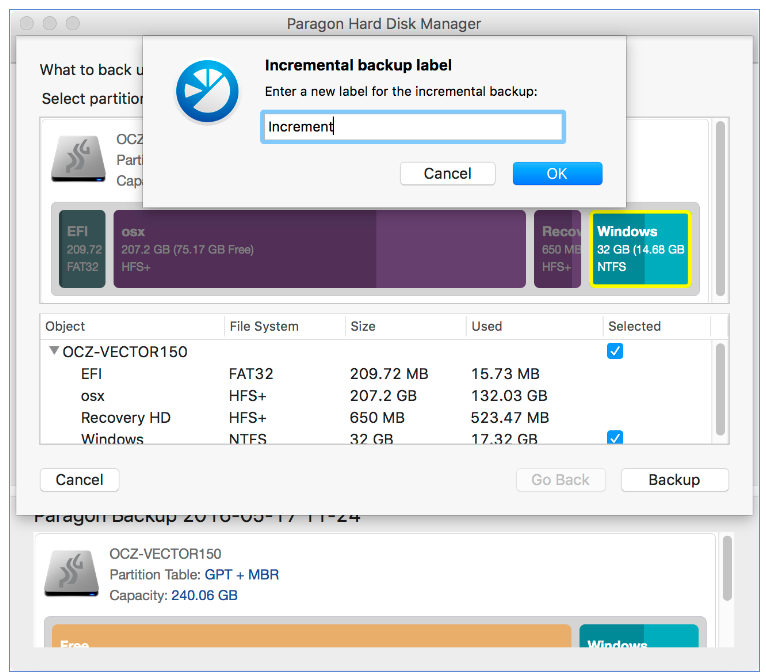 paragon partition manager shows no free space on backup