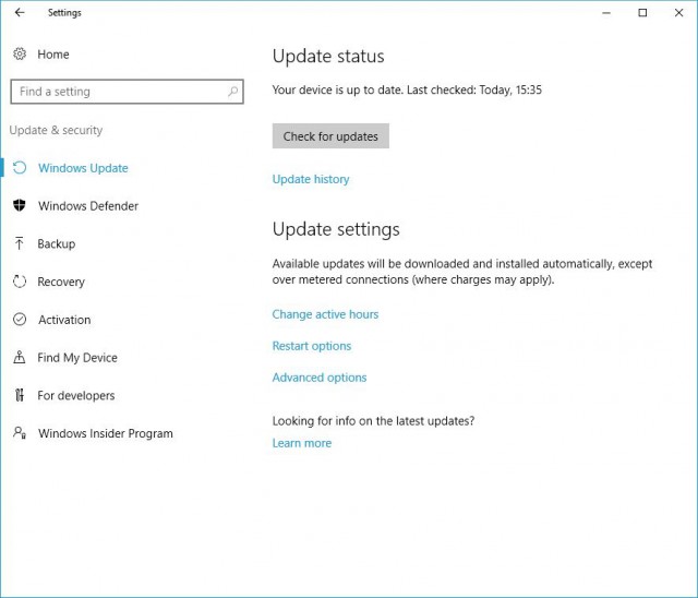 Windows 10 Anniversary Update -- Windows Update -- Active hours and custom restart