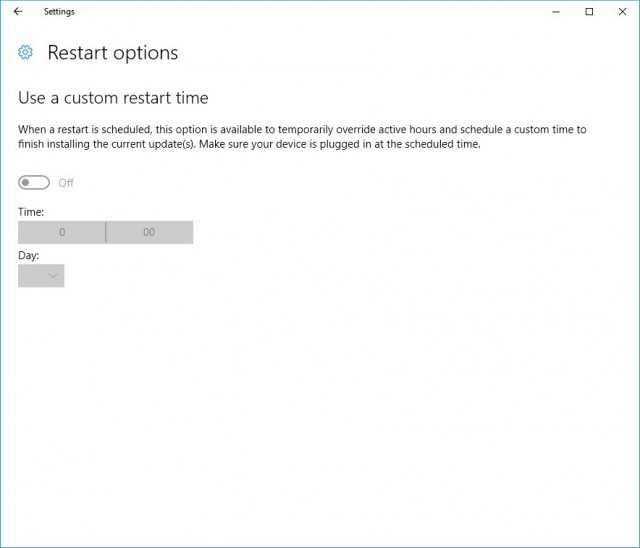 Windows 10 Anniversary Update -- Windows Update -- Custom restart