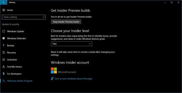 Stop receiving Insider Preview builds 1