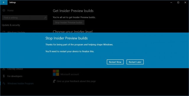 Stop receiving Insider Preview builds 4