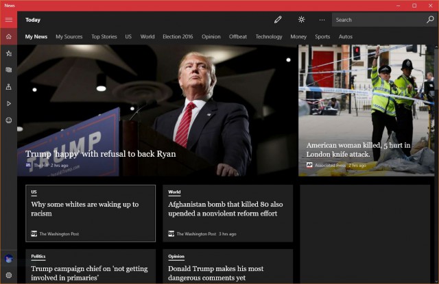 Windows 10 Anniversary Update Dark Theme News app