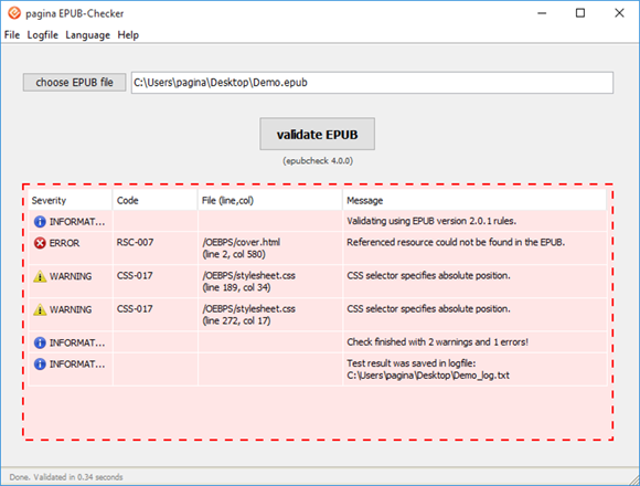 pagine epub checker