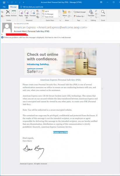 Amex SafeKey scam email