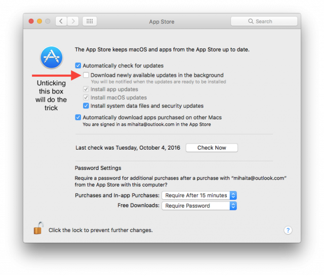 Disable OS X automatic updates prevent stop automatic download macOS Sierra