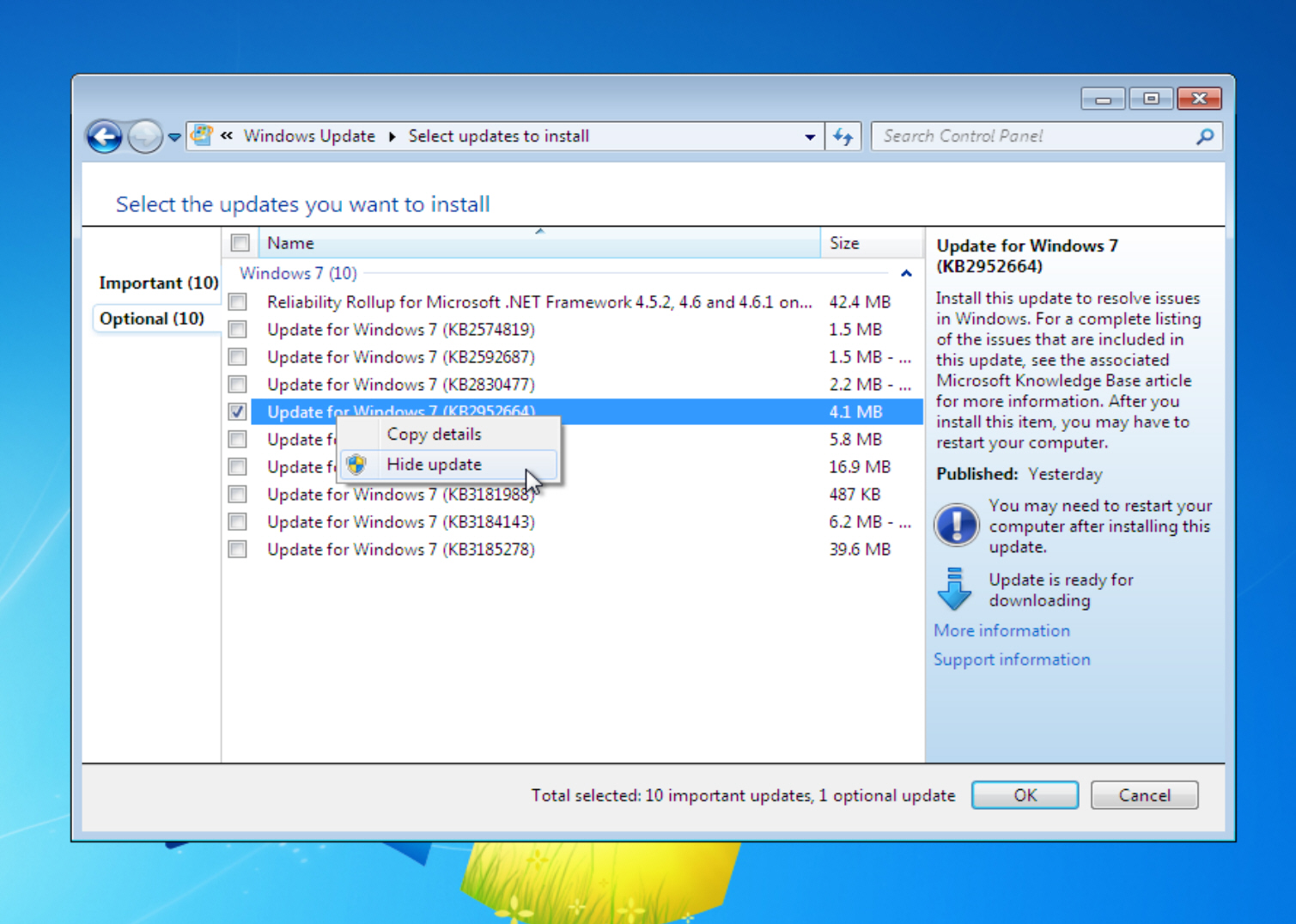 list of windows 7 updates