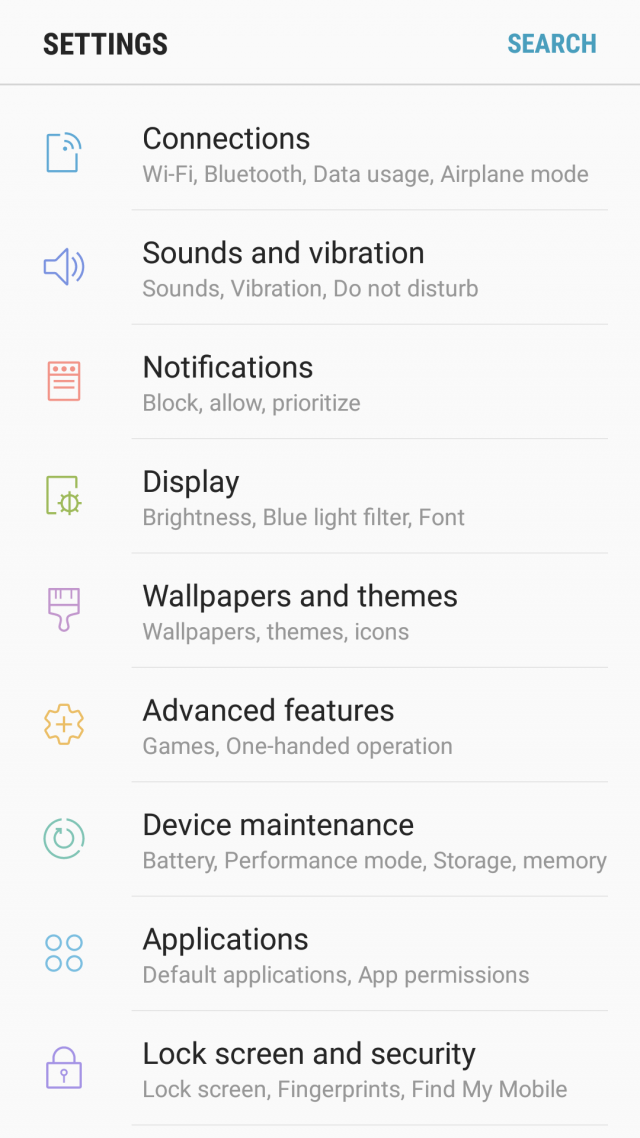 Samsung Galaxy S7 Android 7.0 Nougat settings