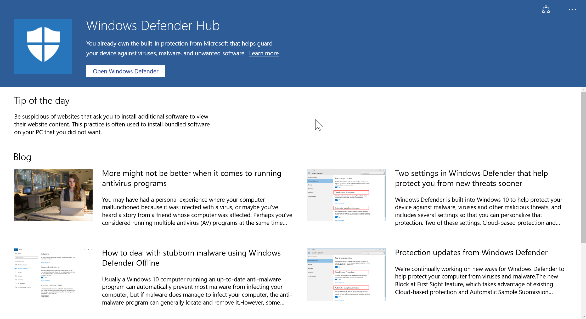 Windows defender hub