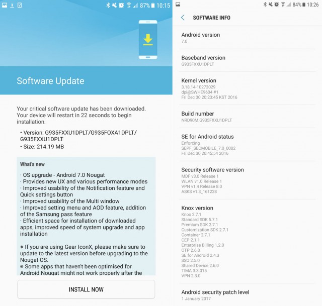 Samsung Galaxy S7, Galaxy S7 edge Android Nougat official update