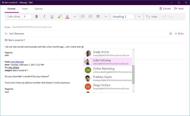 mail app features inbox windows 10