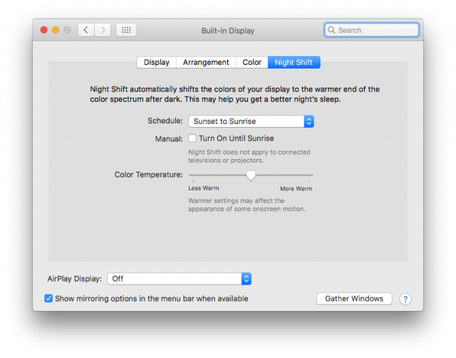 automatically set night shift mac