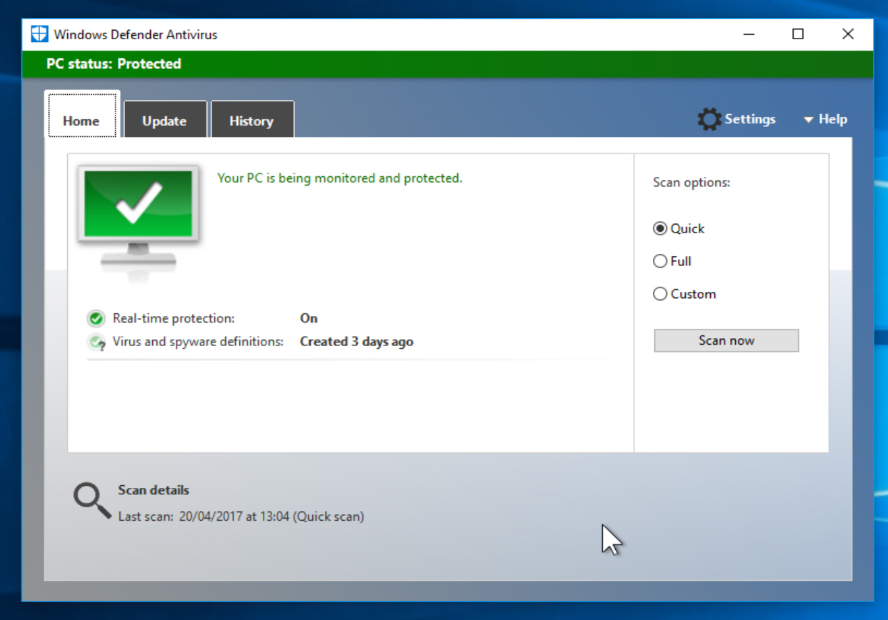 windows defender scanner