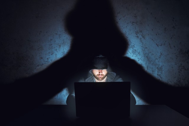 hacker dark laptop room