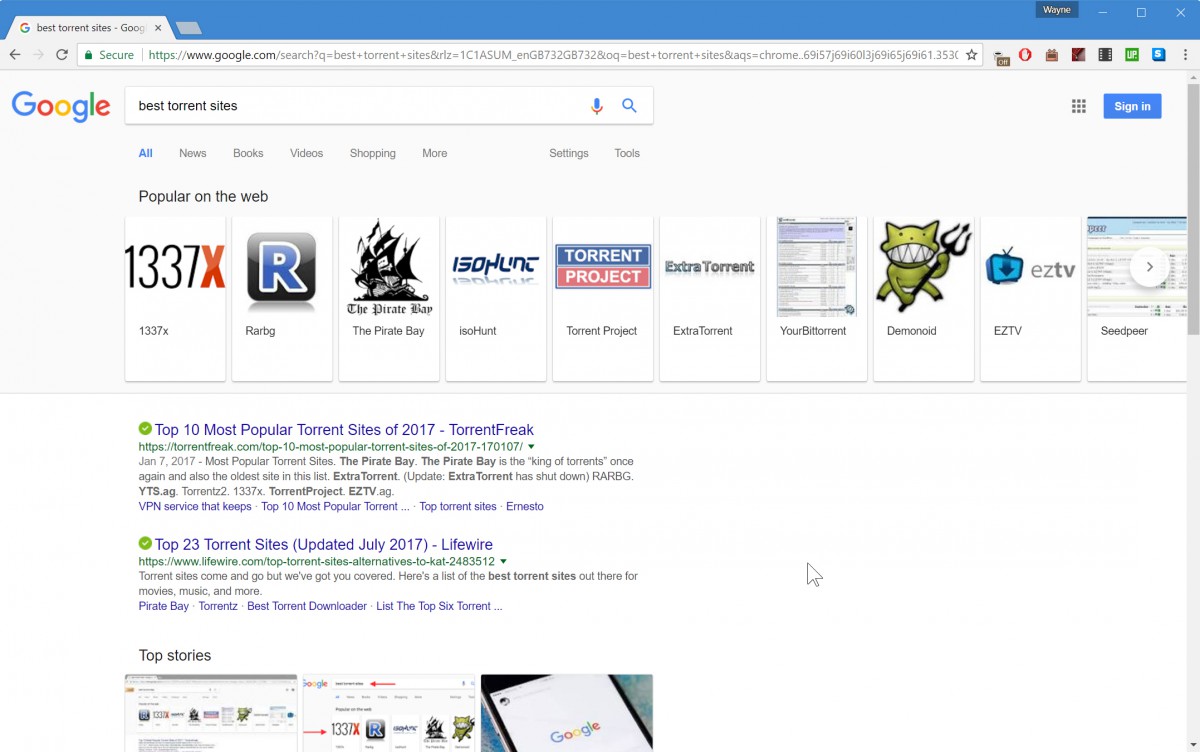 Google Search currently the best pirate sites