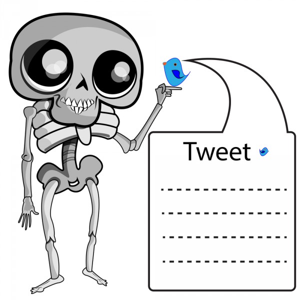 Skeleton with twitter label