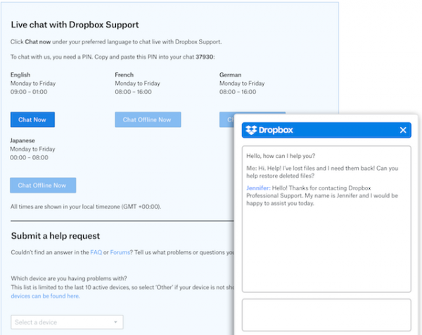 dropbox chat support