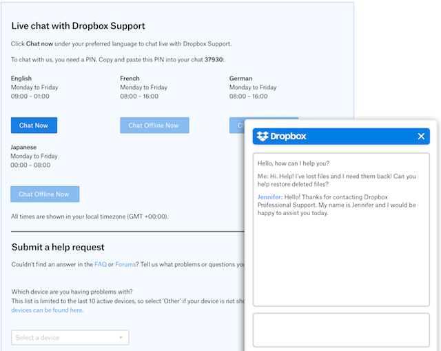 dropbox support