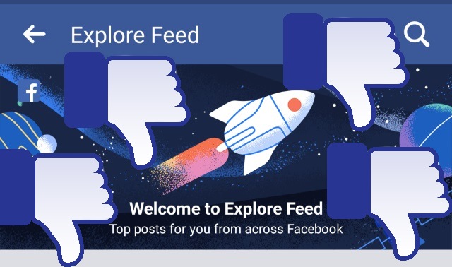 Facebook Explore Feed with thumbs down