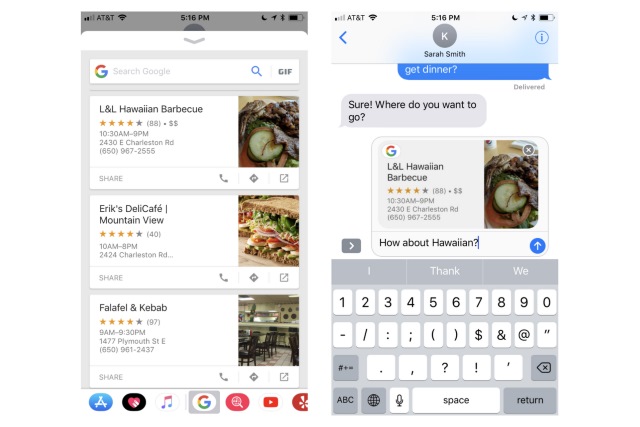 Google search in iOS iMessage