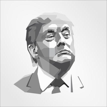 Black and white stylized portrait of Donald Trump