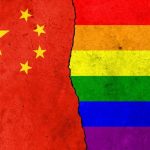 Chinese flag with rainbow flag