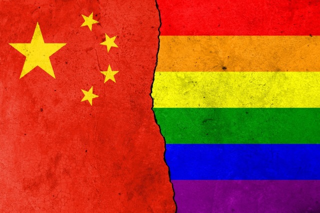 Chinese flag with rainbow flag