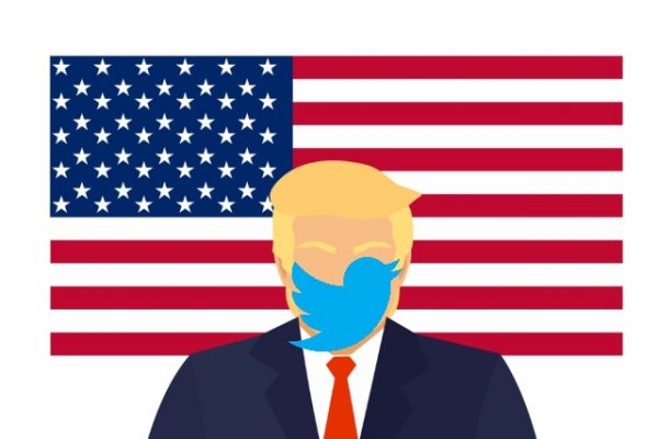 Donald Trump, Twitter face and US flag