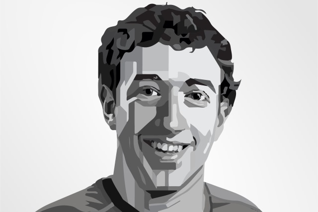 Black and white portrait of Mark Zuckerberg