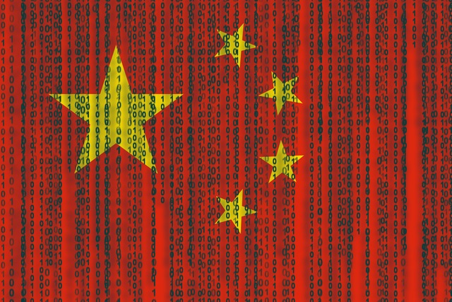 Chinese flag with Matrix code