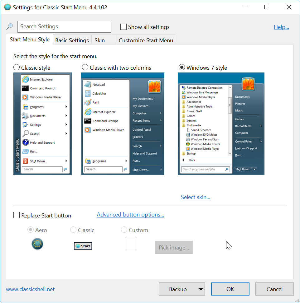 change windows 10 classic start menu