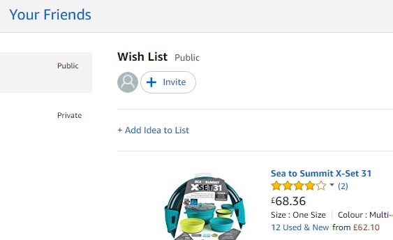 Amazon list invite button