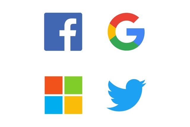 Facebook, Google, Microsoft, Twitter logos