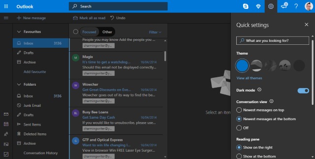 outlook 2016 dark mode