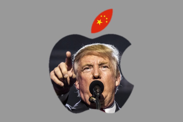 Apple logo with Trump and Chinese flag