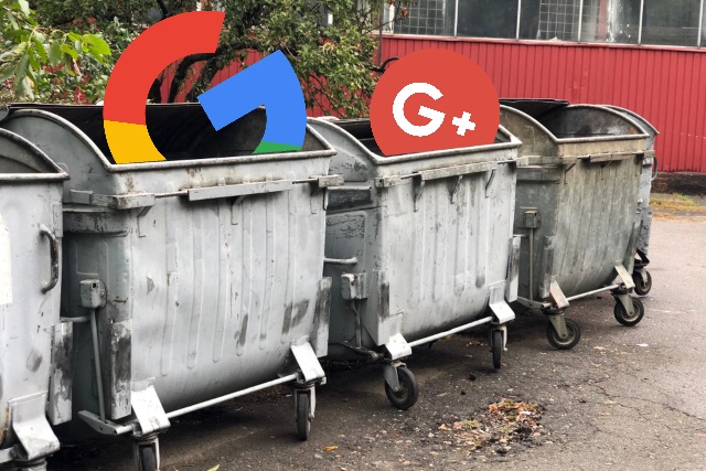 Google logos in dumpster