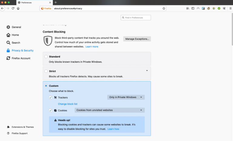 firefox for mac blocking sites