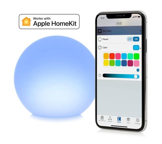 Eve Flare is an Apple HomeKit-enabled color-changing portable LED orb lamp