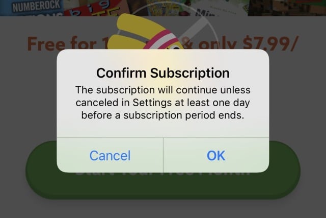 Apple subscription confirmation