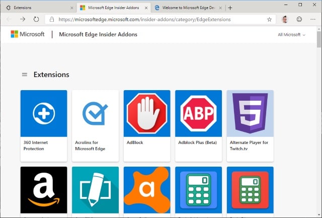 Microsoft Edge Insider Addons website