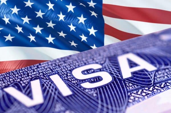 US flag and visa