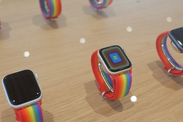 Apple Watch with rainbow strap