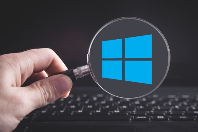 Windows logo under magnifying glass