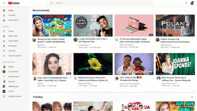 YouTube interface update